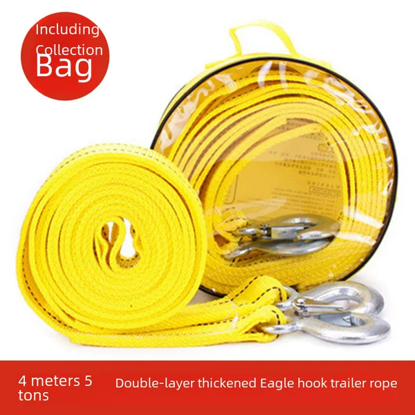 Car towing rope 4 meters 5 tons trailer double thick pull hook car towing rope towing rope towing rope with towing rope