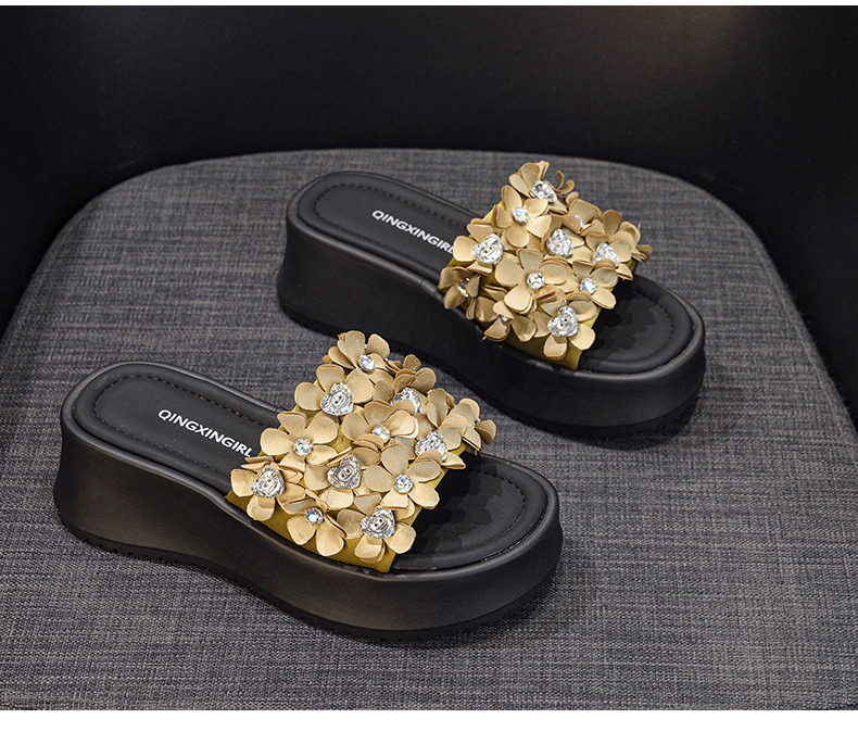 Dép sandal nữ quai chữ V đế dày thời trang — Đen 5076, Vàng 5076 chi tiết 22