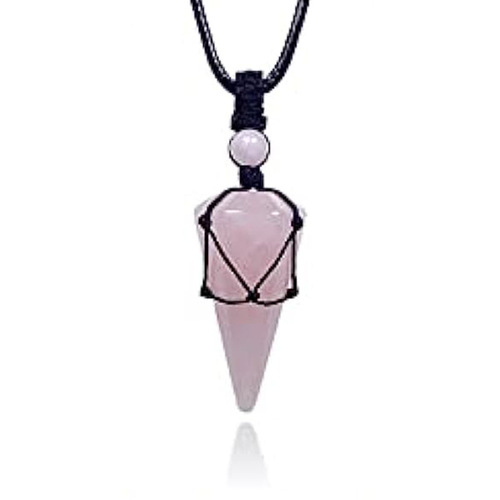 Natural crystal hand-woven hexagonal pyramid pendant necklace adjustable net bag hexagonal column crystal pendulum necklace