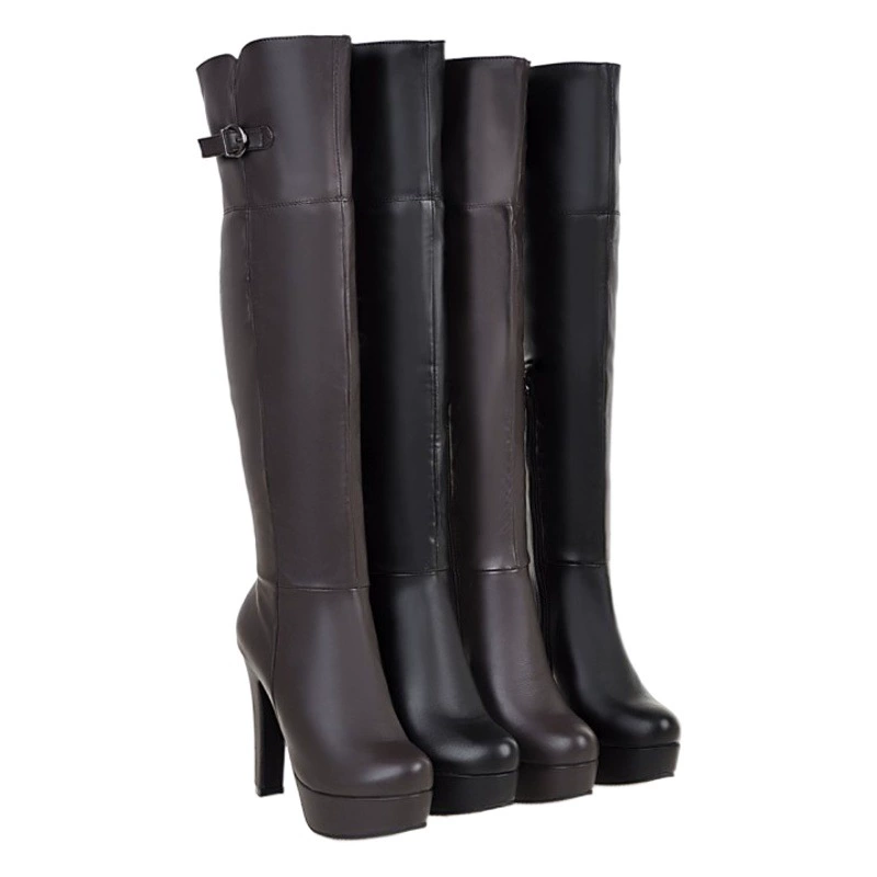 Трансграничная женская обувь, Зимняя Новая Европейская и американская обувь до колен, водонепроницаемая платформа, толстый каблук, высокий каблук, боковая молния, пряжка для ремня, высокая Внешняя торговля