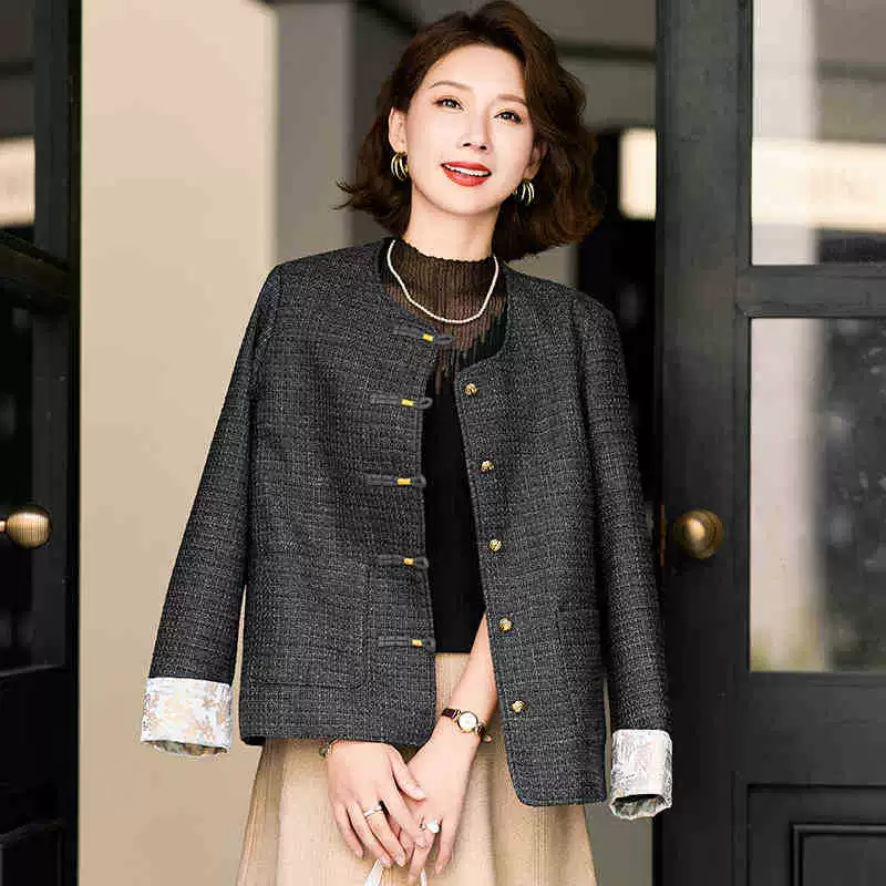 Кардиган весна-осень для мамы в стиле Chanel, западный шик, размеры XL–5XL, цвета бордовый и серый