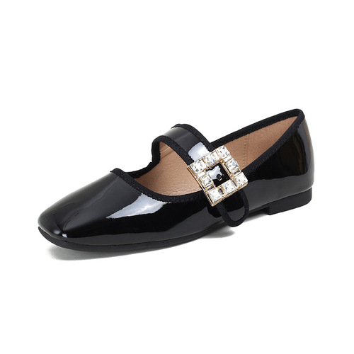 Studiolee Autumn and Winter New Square Toe Rhinestone Square Buckle Flat Bottom Mary Jane Shoes for Women