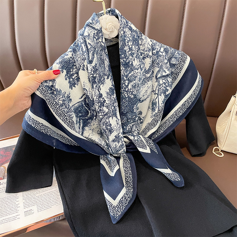 Women's Classical Square Flower Polyester Silk Scarf display picture 1