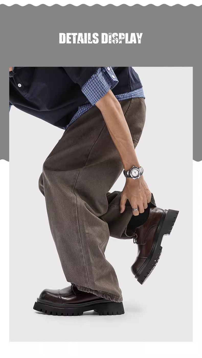 ShoeVault Britischer Modetrend Herren-Lederschuhe Dicke Sohle Derby Zehenkappe Business Hochzeit Bräutigam Weiche Oberfläche Sport Freizeit_voghion.com