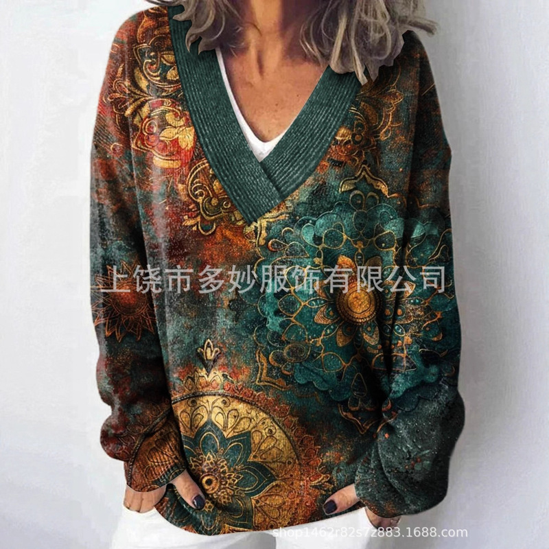 Foreign Trade Cross-Border 2025 Amazon Foreign Trade New Christmas Abstract Print Casual Cape Pullover Imitation Sweater