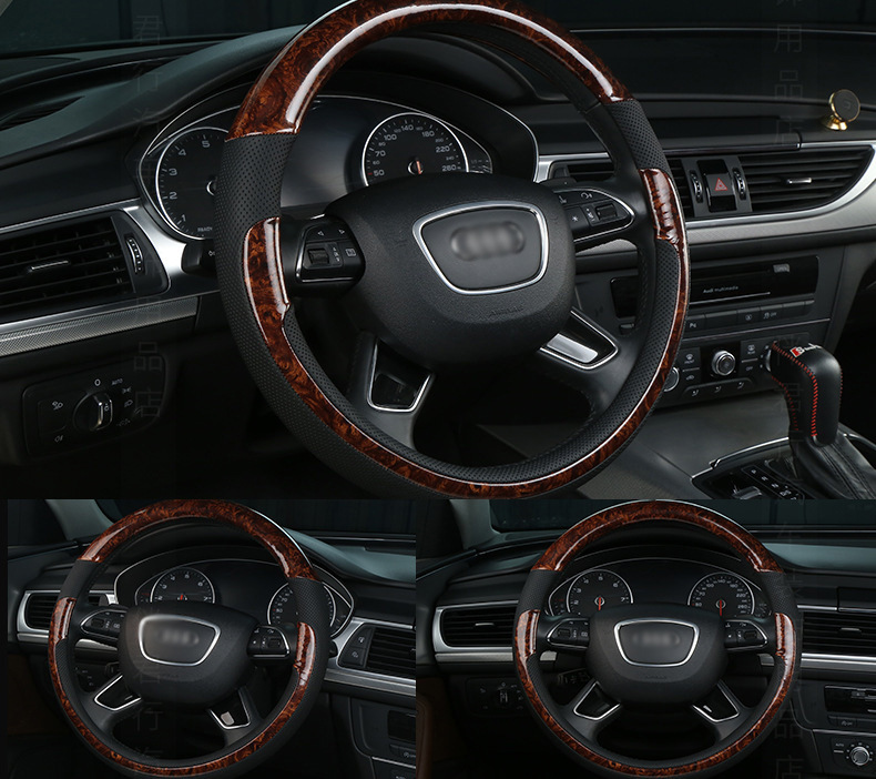 Universal Car Steering Wheel Cover, Non-Slip, Breathable, Carbon Fiber, Peach Wood Grain, Nappa Leather, Four-Season Handlebar Cover, Amazon Cross-Border