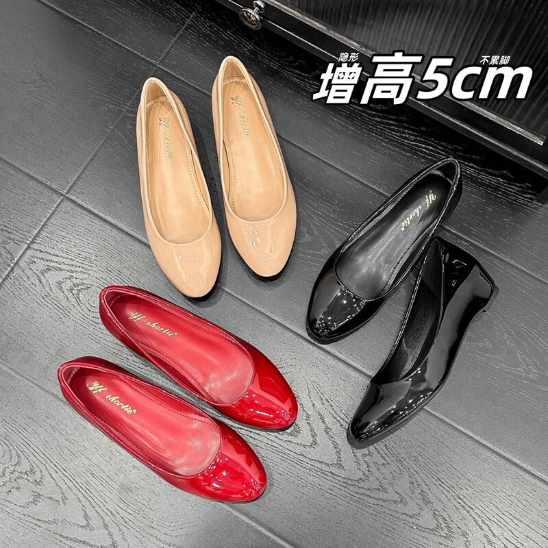 Retro Inner Heightening Wedge Patent Leather Shoes for Women 2025 Summer New Style Commuting Without Tiring Feet One-Leg Round-Toe High Heels