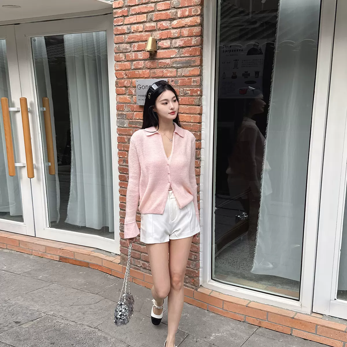 温香迷雾 马海毛针织开衫女春薄款翻领小衫马海毛针织小衫慵懒风