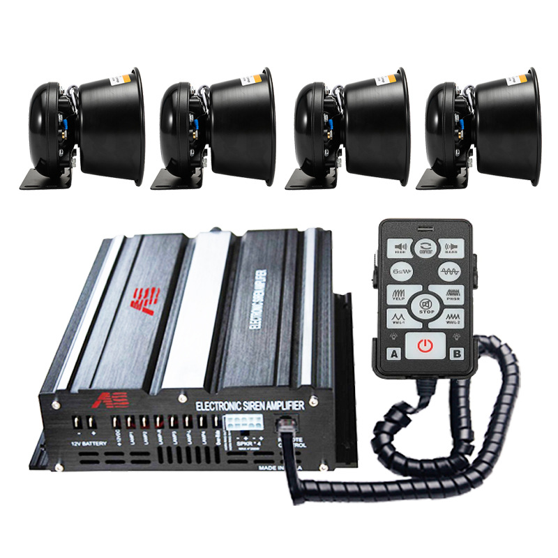 Car-mounted alarm siren with loudspeaker, 12V high-power 800W siren, wired high-pitched horn, model A8E-2 + black horn