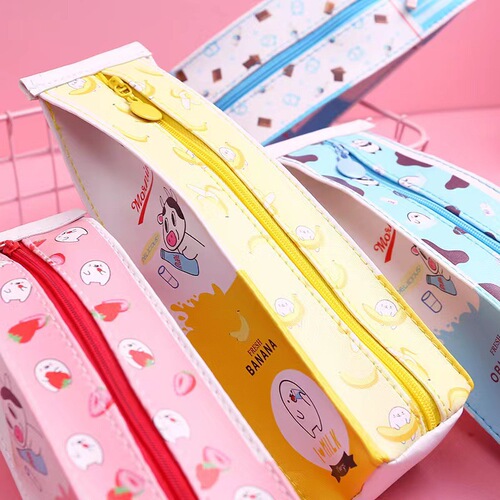 Cartoon milk carton pencil bag girly heart cute Korean version creative large capacity cartoon pencil bag stationery bag for primary and secondary school students