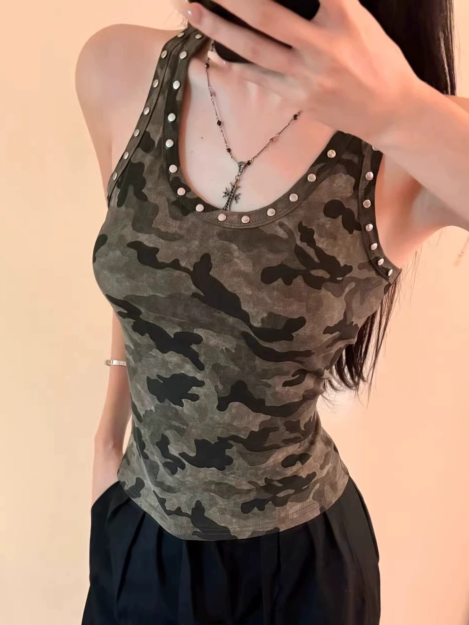brand short camouflage summer sexy tank top sleevless