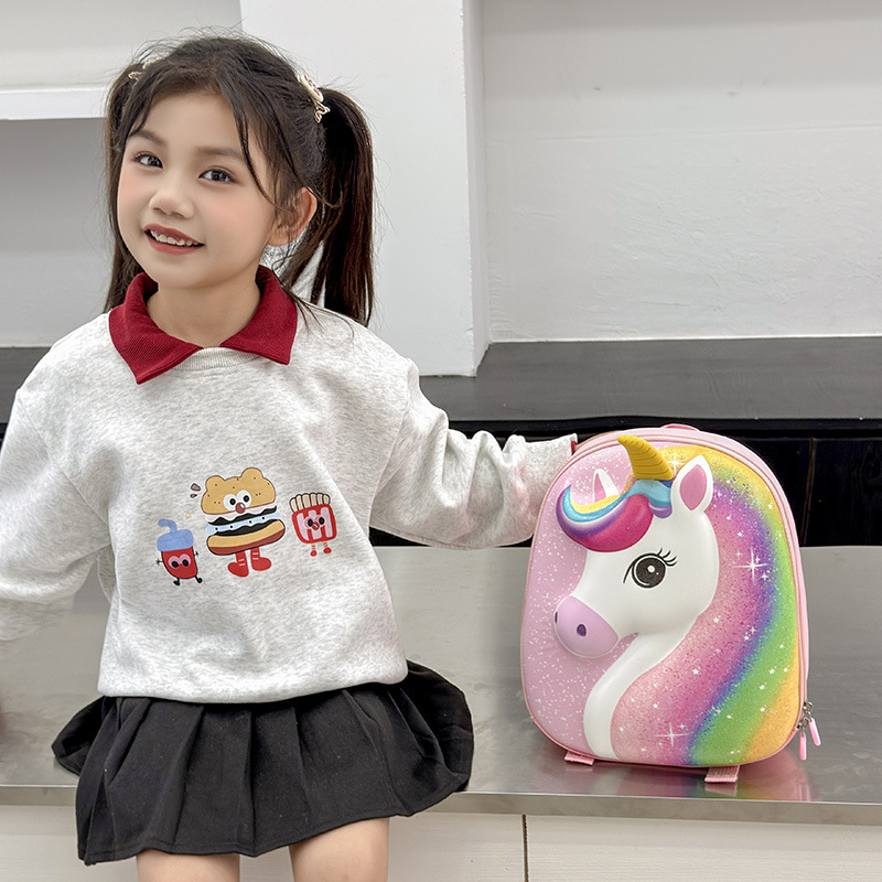 Caricatura encantadora arco iris pony, mochila de niños y niñas, mochila de estudiantes de cáscara de huevo, nueva mochila infantil transfronteriza