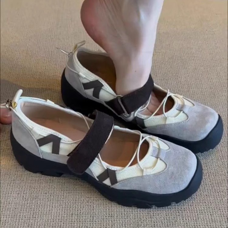 Versión de piel de oveja ~ Zapatos Mary Jane de velcro de estilo retro francés nuevas sandalias deportivas de ballet casual de todo fósforo para mujer