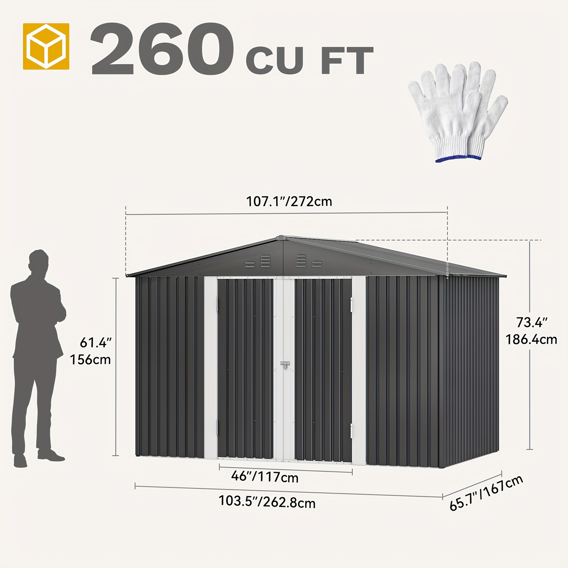 5x3 10x 8FT Large Metal Outdoor Storage Shed, Heavy Duty