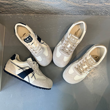 卡皮巴拉真皮德训鞋女2025秋季平底运动阿甘鞋休闲百搭刺绣小白鞋