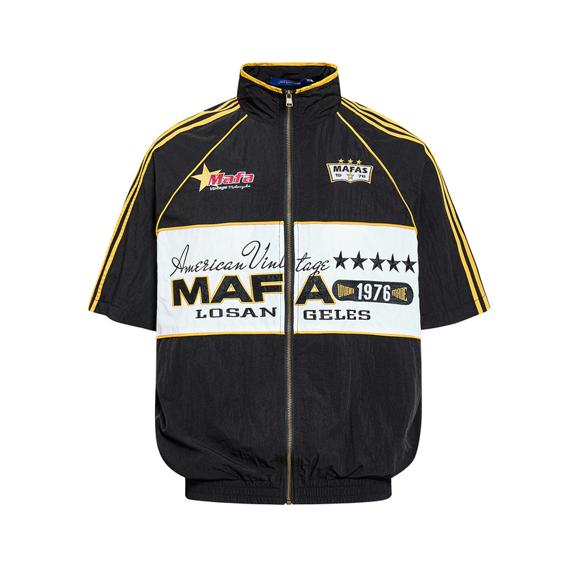 American Retro Campus Style Baseball Sports Jacket Short-Sleeved Deconstructed Design Motorcycle Style Embroidered Flight Jacket for Men