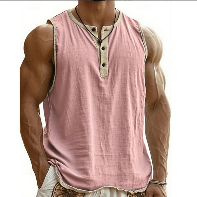 Cross-Border Summer Men's Fitness Vest 3 Buttons Quick-Drying Breathable Pure Color Running Training Sleeveless Men's Top