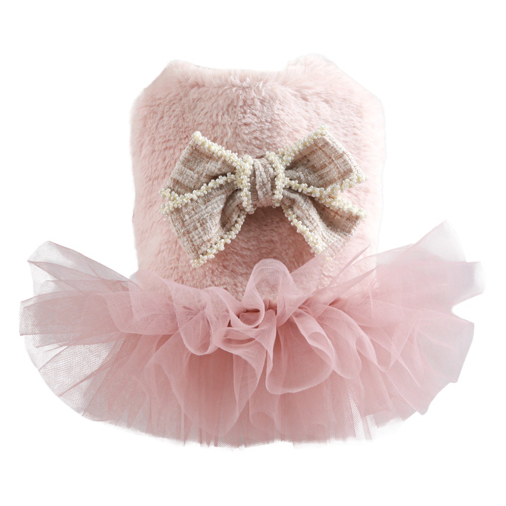 Ropa para mascotas forrada de lana engrosada otoño e invierno nuevo cálido cachorro gato ropa princesa arco fragante falda de gasa