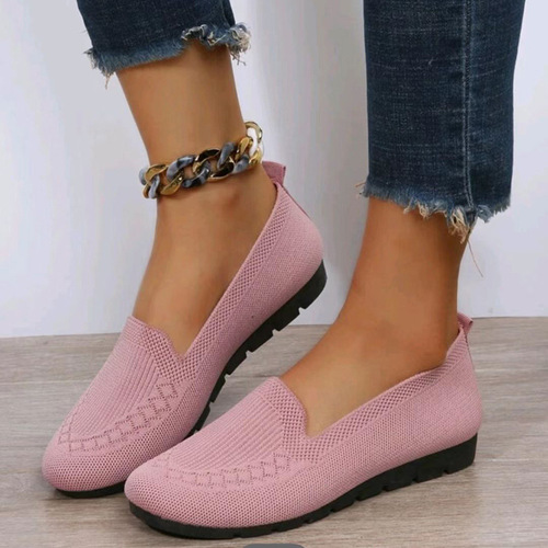 Women's Large 42 Flat Knit Breathable Comfort Casual Fisherman Shoes for Middle-Aged and Elderly Mothers