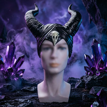 沉睡魔咒玛琳菲森牛角头套黑色恶魔女巫面具万圣节派对道具跨境