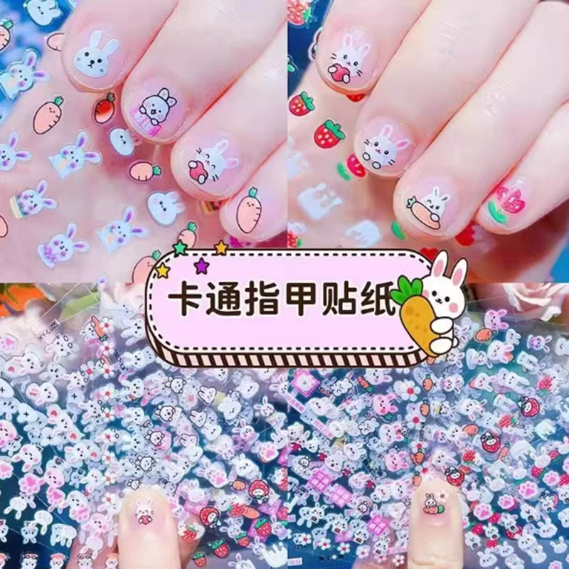 Новый горячий тиснение, серебряная линия, форма маникюра, милый питомец, кролик, маленькая девочка, детские наклейки для ногтей, набор 30 листов