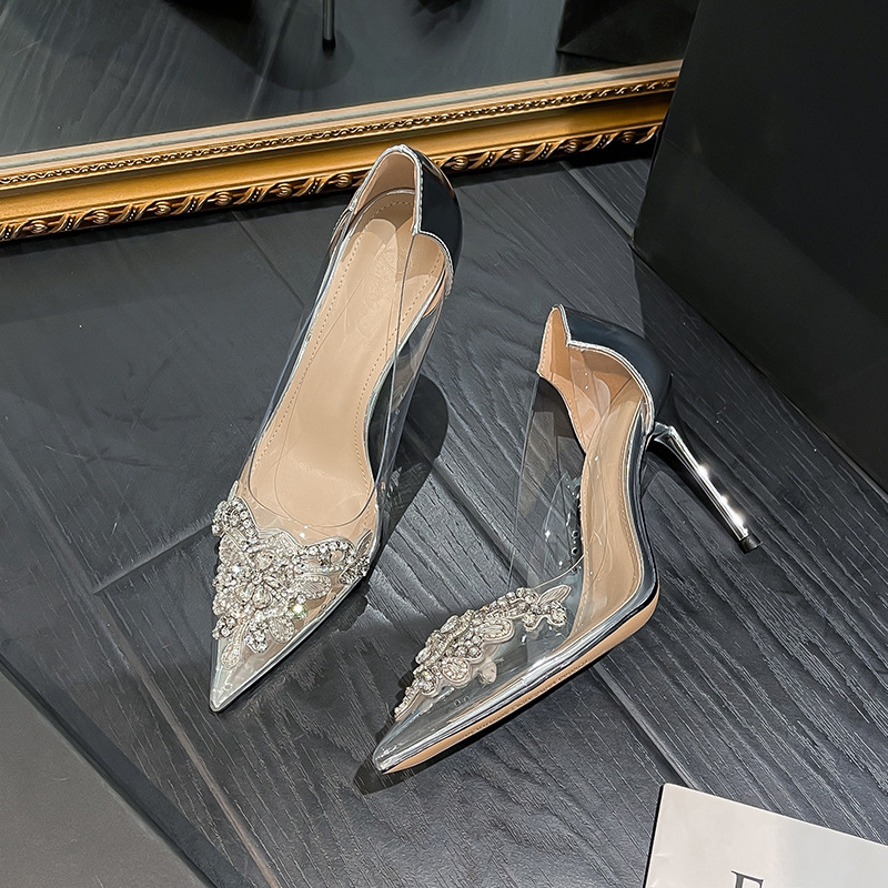 2026 New Model Silver French-Style High Heels for Women, Thin Heels, Transparent Rhinestones, Elegant Pointed-Toe Bridal Shoes, in Stock 2026 New Model Silver French-Style High Heels for Women, Thin Heels, Transparent Rhinestones, Elegant Pointed-Toe Bridal Shoes, in Stock