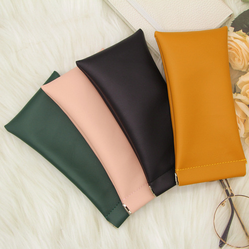 PU soft leather sunglass case, sunglasses sunwear storage bag, spring-loaded automatic closure, eyewear dustproof, portable storage sleeve