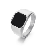 Ретро янтарное трендовое ювелирное украшение из натурального камня из нержавеющей стали, квадратное черное агатовое кольцо, европейский стиль