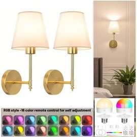 亚马逊免布线电池供电壁灯可拆卸RGB灯泡客厅卧室床头氛围壁灯