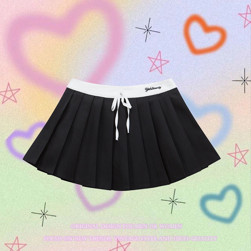 TKPA2025 spring and summer new American retro college style pleated skirt spliced ​​sports A-line skirt hot girl skirt