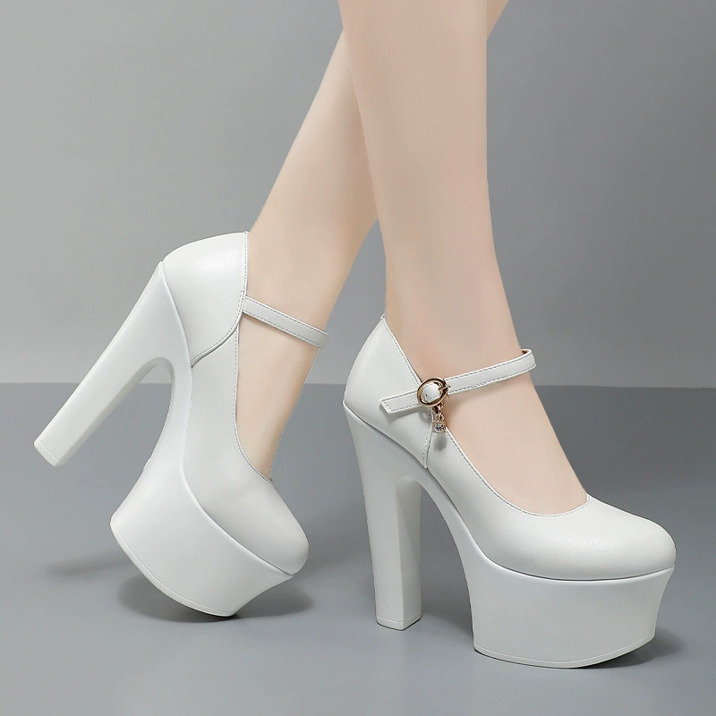 Женские туфли на высоком каблуке белого цвета 15 см с круглым носком и толстым каблуком на толстой подошве, водонепроницаемые туфли на платформе Cheongsam, подиумные туфли, модельные туфли для выступлений, оптовая продажа