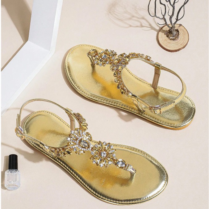 Sandalias africanas con pedrería dorada para mujer, chanclas de verano, pedrería resistente que no se desprenden, directamente de fábrica.
