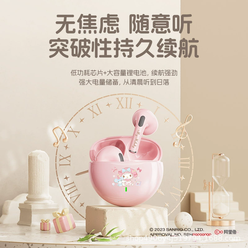Авторизованные наушники Sanrio K26 беспроводные Bluetooth, маленькие милые мультяшные Kuromi, полу-вкладыши с шумоподавлением