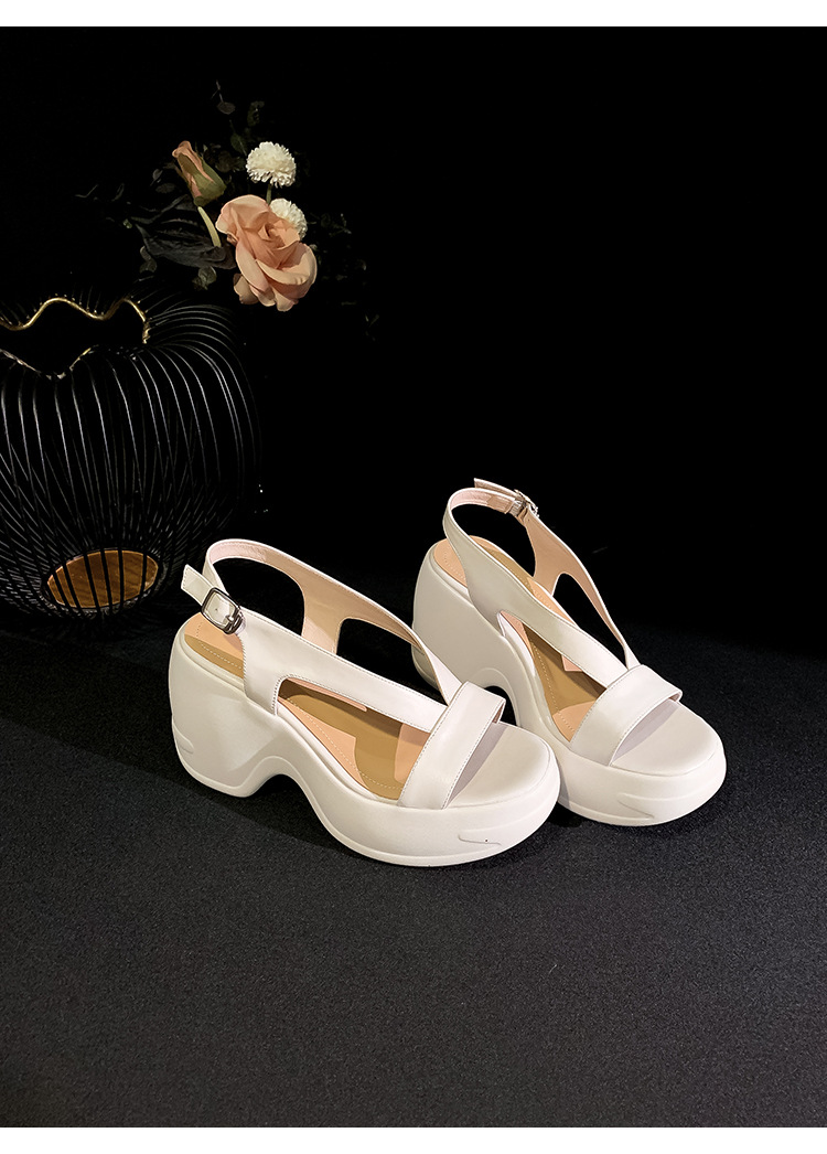 Sandal nữ đế dày da thật hở mũi gót xuồng 5 cm đi biển nhẹ êm — màu đen, màu trắng ngà chi tiết 17