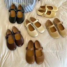 LUDAKE鹿大可 圆头仙女风小众小皮鞋瓢鞋平软底浅口芭蕾舞百搭