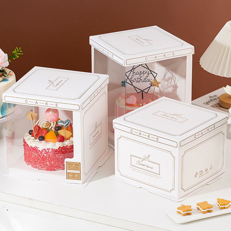 生日蛋糕盒子厂家 6/7/8/9/10寸半透明蛋糕包装批发 烘焙cake box