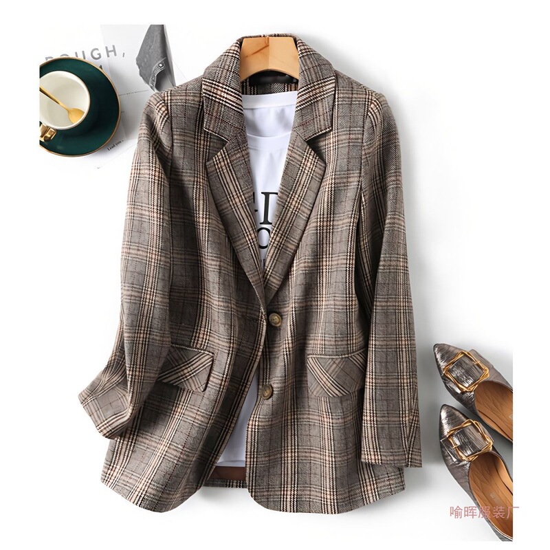 Houndstooth Pattern Stylish Blazer for Women, Early Spring New Style, Retro Hong Kong Style, Trendy Suit for Students, Yuhui Patchwork