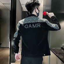 春秋季外套男痞帅潮流休闲男装翻领上衣2024新款百搭拼色修身夹克