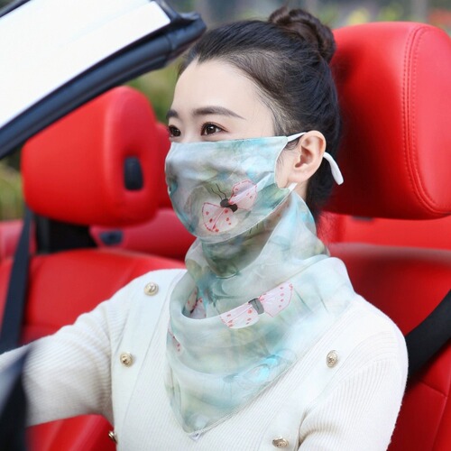 100% Silk Sun Protective Face Mask, Silk Full-Sleeve Neck Protector, Summer Face Cover, Thin Face Scarf, Shawl for Women