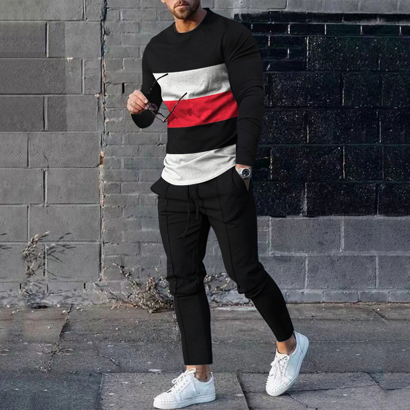 Herren Freizeit Anzug Langarm Oberteil Und Hose Sportset_voghion.com