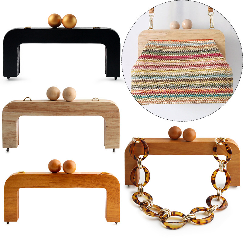 Cross-Border New In-Stock Black Solid Wood Beadwood Evening Bag Wooden Handle Women's Shoulder Bag Accessories Wooden Clasp Frame Cross-Border New In-Stock Black Solid Wood Beadwood Evening Bag Wooden Handle Women's Shoulder Bag Accessories Wooden Clasp Frame