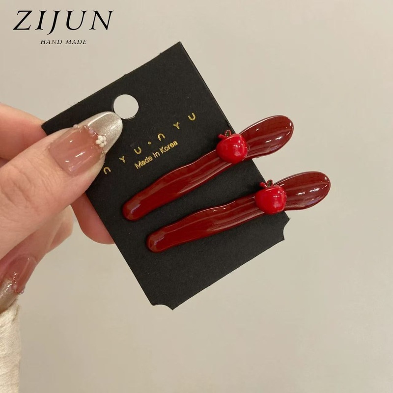 新款可爱小苹果刘海发夹女甜美发卡安可拉红高颜值侧边鸭嘴一字夹|undefined