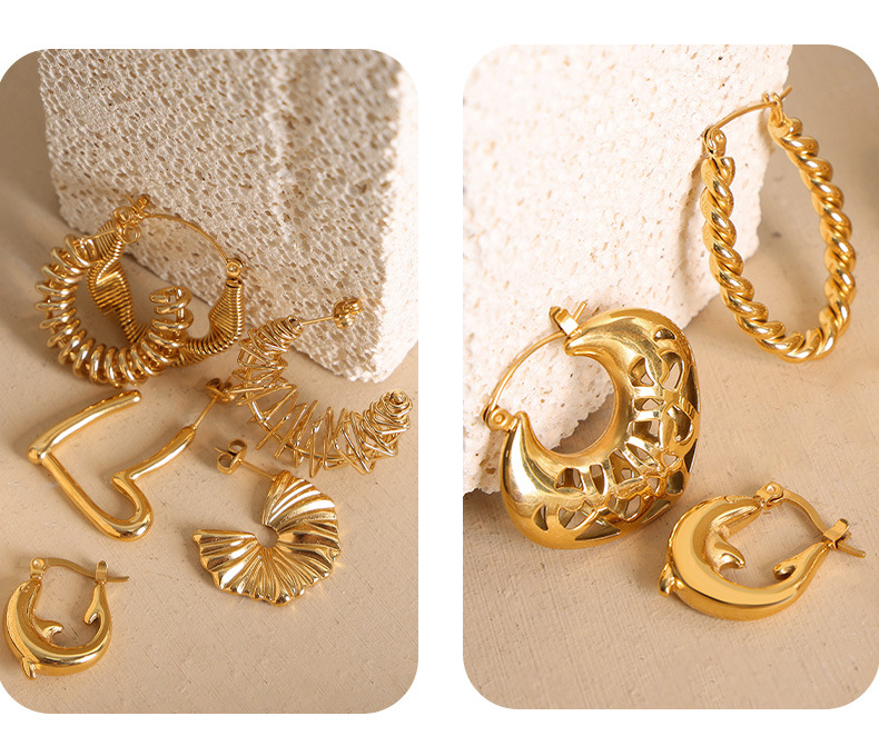 Real Gold Plated Plating Material Ear Studs Classification 18K Gold Plating Color 1 Pair Quantity Daily Occasion 304 Stainless Steel Material PVD Coated Real Gold Plated 18K Gold Solid Color Titanium Steel Simple Style Waterproof Non Tarnish Ear Studs