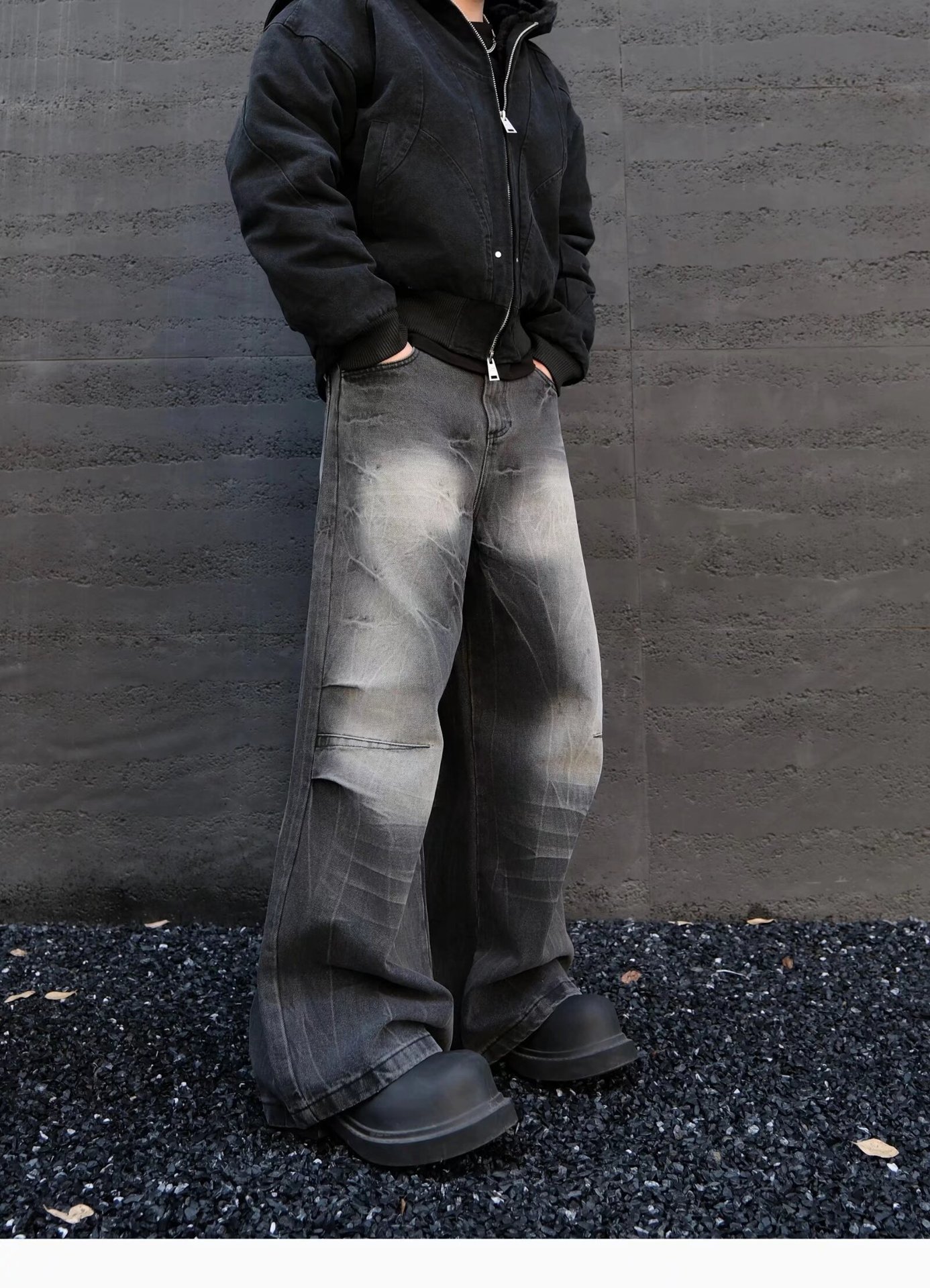 2025 Spring And Autumn American High Vintage Distressed Dyed Paris Ripped Jeans Men's Street Straight Loose Flared Pants_mkmklike.com