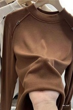 德绒长袖上衣女2025新款韩版修身显瘦圆领螺纹秋衣女外穿打底衫女