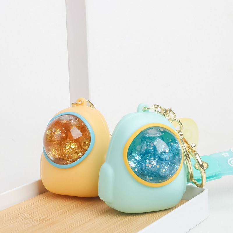 New oil bubble beads keychain cartoon luminous quicksand bottle luminous oil backpack candy color bubble Beads pendant