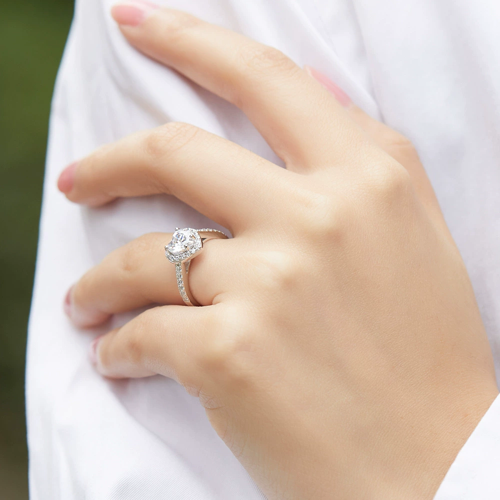 Wedding ring с цирконом в форме сердца, европейский стиль, образец серебро 925, (Physicals), Amazon