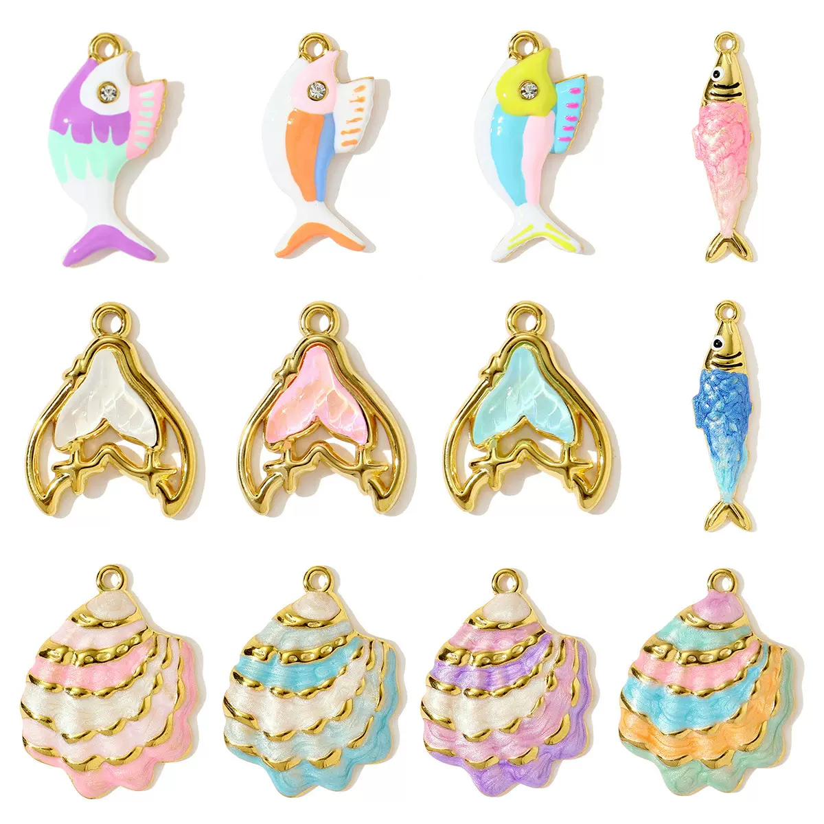 海洋系列多巴胺滴油贝壳鱼diy钛钢吊坠项链女鱼尾不锈钢饰品配件