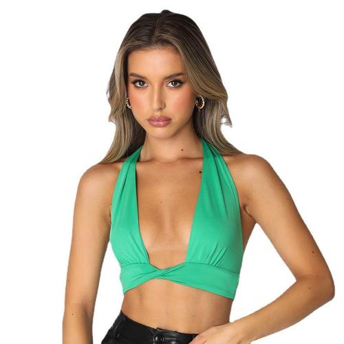 2025 European and American cross-border new style sexy small vest with V-neck, strapless back, pure color vest for women 