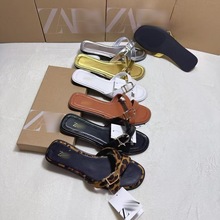 ZA家跨境出口欧美大码鞋环扣女鞋纯色简约百搭外穿拖鞋slippers